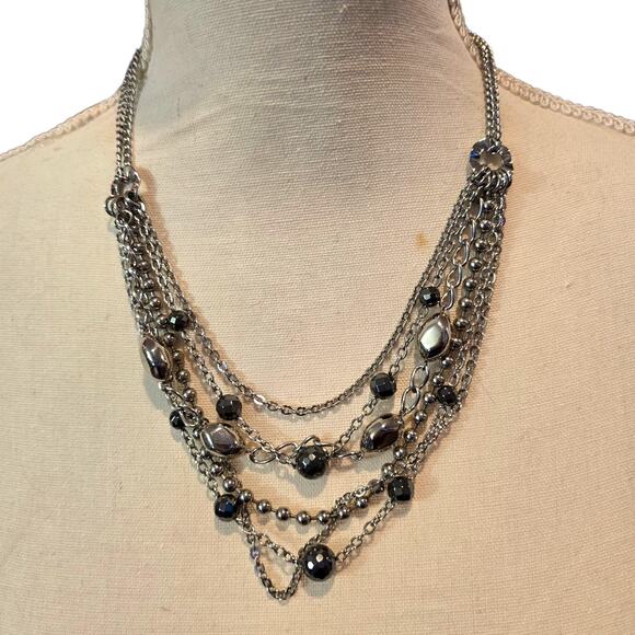 Milor Multi Strand Necklace Layered Beaded Chain Stainless Steel Silver Ton 18"+ - Picture 1 of 6